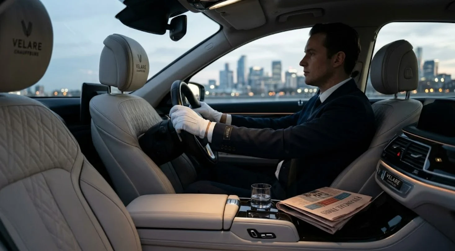 a chuaffeur drive a luxury car.