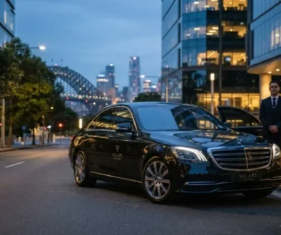 A luxury black executive chauffeur car parked in Sydney.